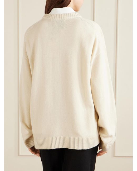 The Elder Statesman Natural Teddy Intarsia-Knit Cashmere Sweater