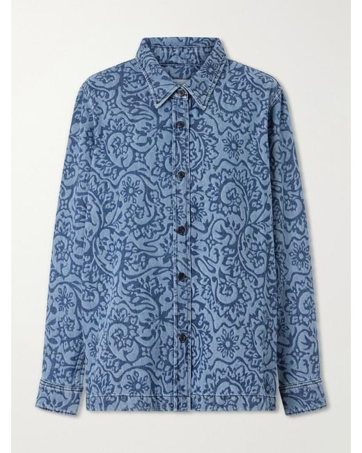 Dries Van Noten Blue Cheers Printed Denim Shirt