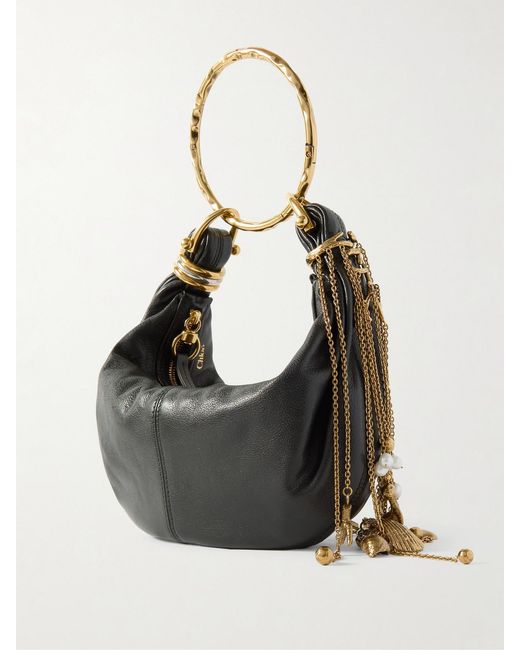 Chloé Black Bracelet Embellished Textured-Leather Tote
