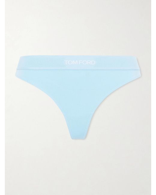 Tom Ford Blue Stretch-Modal Jersey Thong