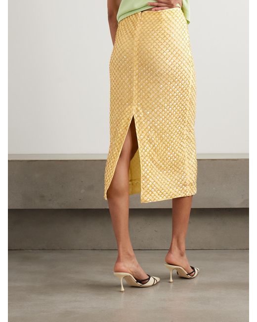 Veronica Beard Yellow Allora Midirock Aus Crêpe De Chine Mit Verzierungen