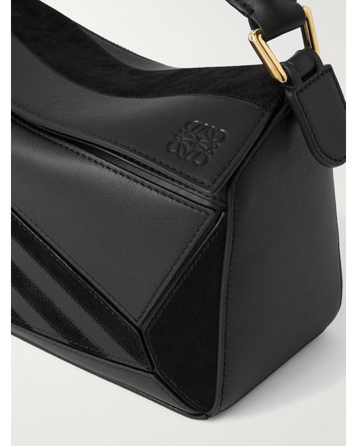 Loewe Black Puzzle Kleine Schultertasche Aus Leder Mit Velourslederbesätzen