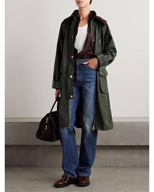Barbour Black Ebberston Cotton-Corduroy Trimmed Waxed-Cotton Jacket