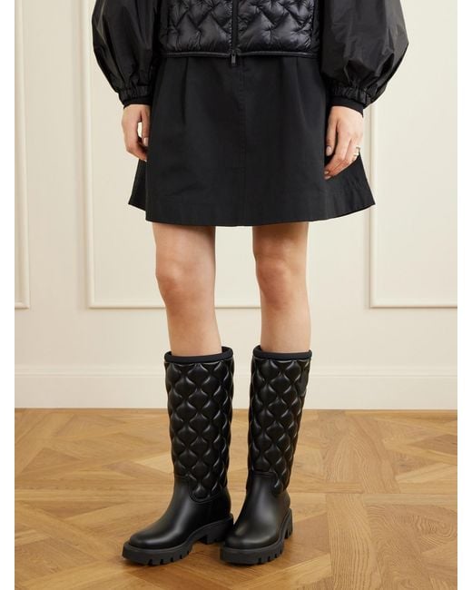 Moncler Black Kickstream Quilt Knee-High Rubber Boots