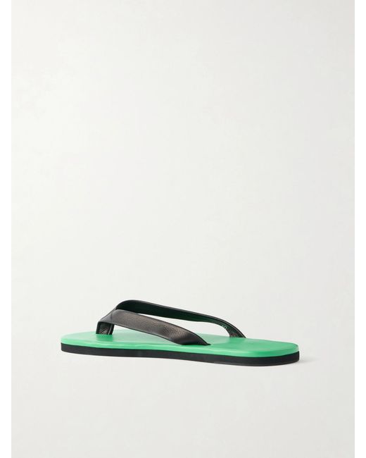 Auralee Green Leather Flip Flops