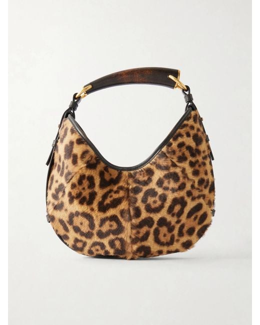 Saint Laurent Multicolor Mombasa Leather-Trimmed Leopard-Print Pony Hair Shoulder Bag