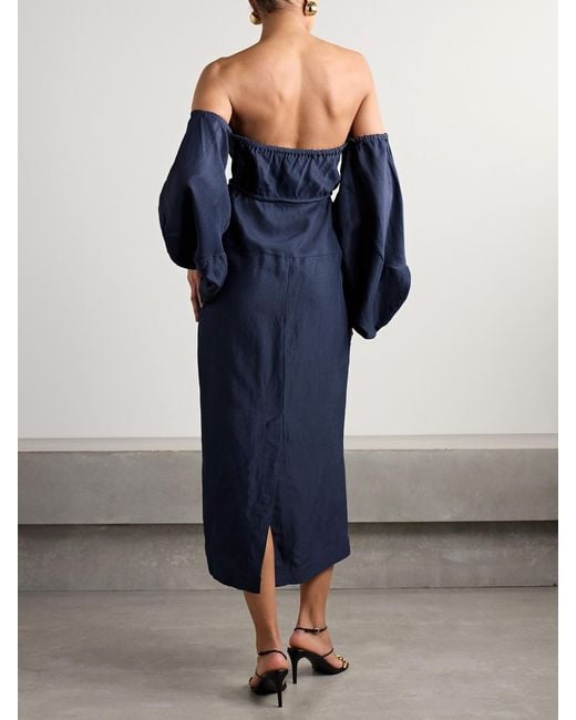 Rosie Assoulin Blue Off-The-Shoulder Taffeta Midi Dress