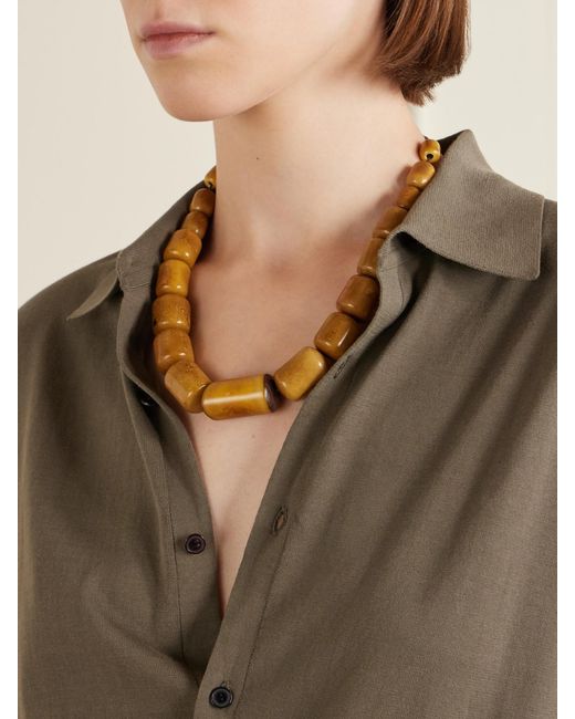 Hunting Season Brown The Column Statement Beaded Tagua And Leather Necklace