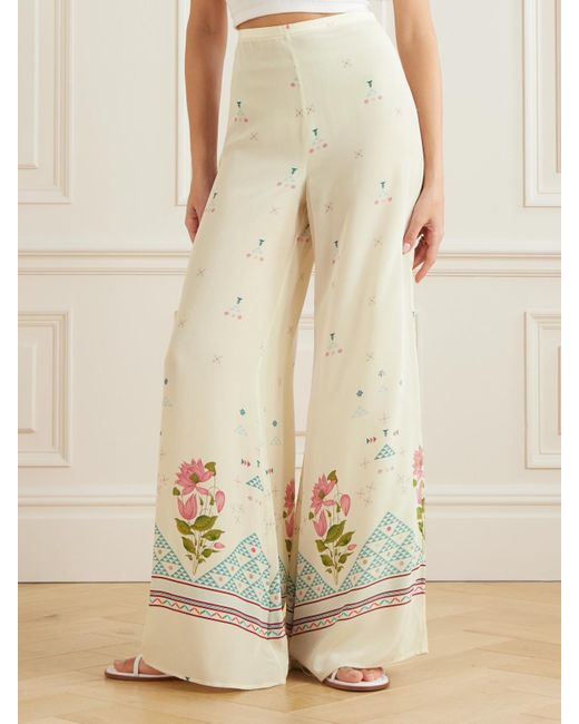 Emporio Sirenuse Natural Blair Hose Mit Weitem Bein Aus Bedruckter Seide