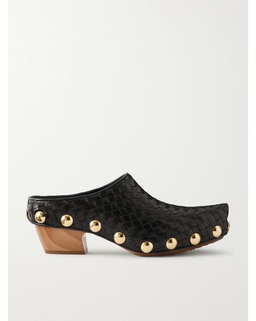 Bottega Veneta Black Gondola Studded Intrecciato Leather Clogs