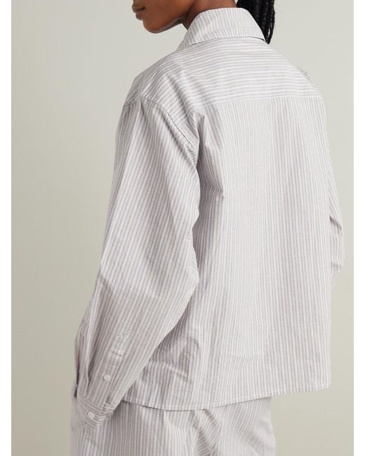 Deiji Studios White Arch Tie-Detailed Paneled Striped Organic Cotton-Poplin Shirt