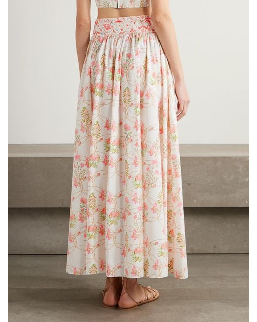 Jupe Midi En Popeline De Coton À Imprimé Fleuri Et À Plis Ombretta Emporio Sirenuse en coloris Natural