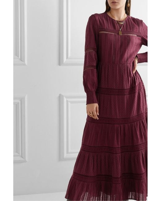 Sea Purple Pascale Crochet-Trimmed Embroidered Cotton-Voile Maxi Dress