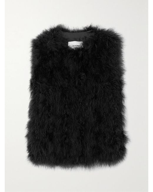 Yves Salomon Black Feather-Embellished Silk-Satin Vest