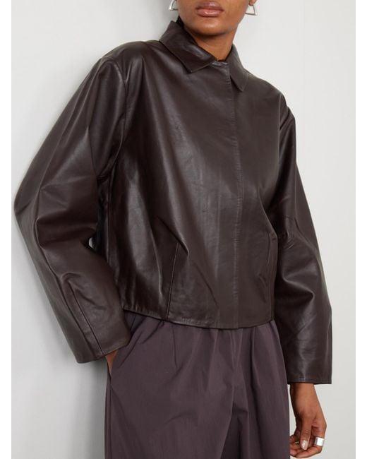St. Agni Brown Cocoon Paneled Leather Jacket