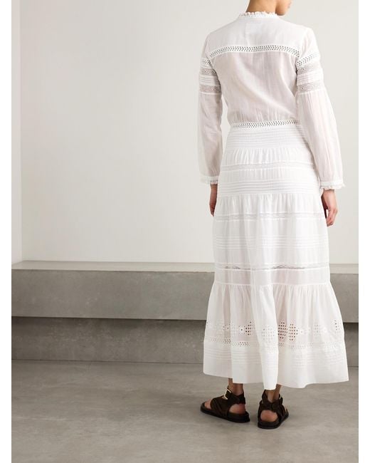 Isabel Marant White Daniva Lace-Trimmed Broderie Anglaise Organic Cotton-Voile Maxi Dress