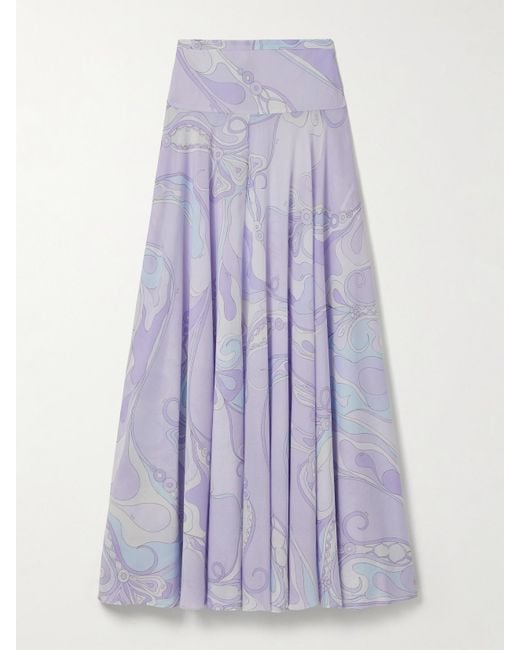 Emilio Pucci Purple Printed Cotton-Voile Maxi Skirt
