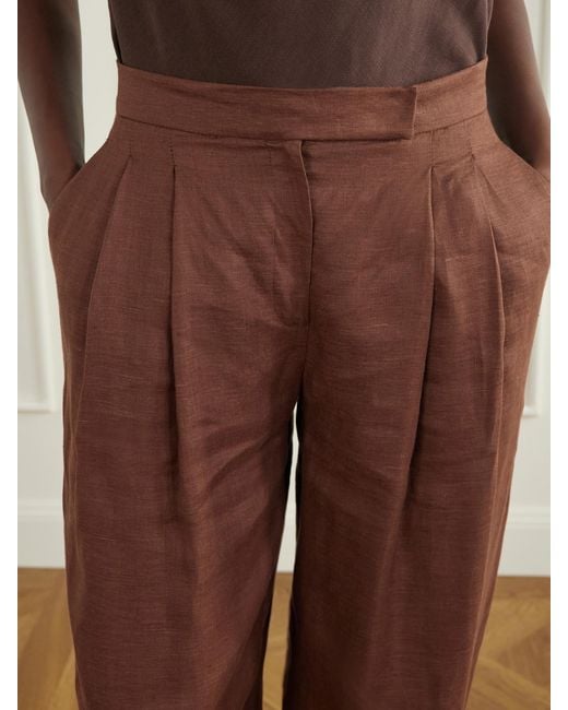 ANDRES OTALORA Brown Seguirte Pleated Linen Tapered Pants