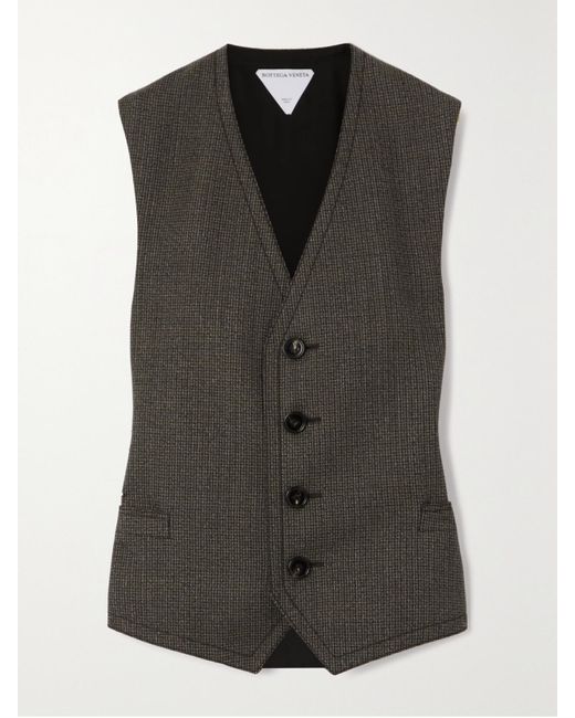 Bottega Veneta Black Satin And Houndstooth Wool-Tweed Vest