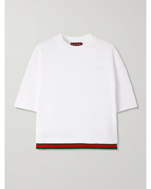 Gucci White T-Shirt Aus Baumwoll-Jersey Mit Streifen Und Applikation