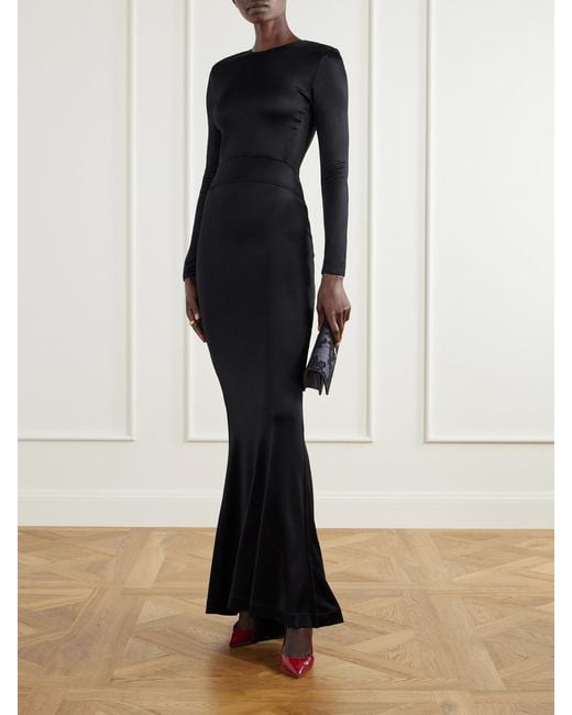 Co. Black Backless Paneled Satin Maxi Dress