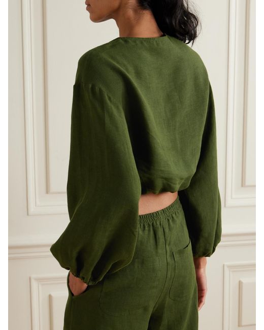 Eres Green L'Intemporel Auguste Gathered Linen Top