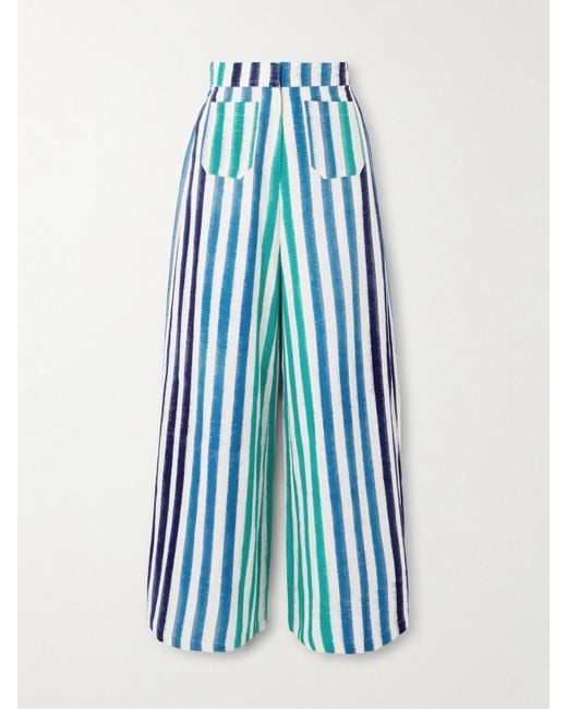 Emporio Sirenuse Blue Adele Hose Mit Weitem Bein Aus Gestreifter Baumwolle