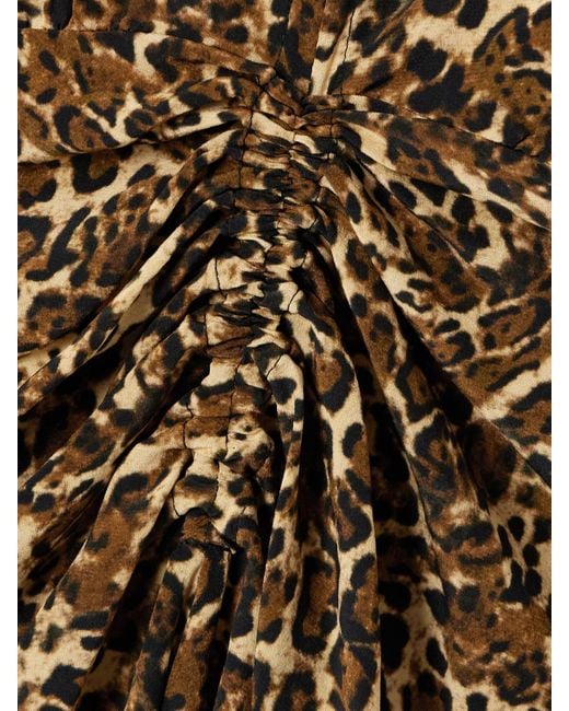 Isabel Marant Metallic Albini Gathered Leopard-Print Silk-Blend Midi Dress
