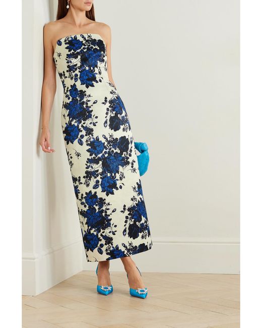 Emilia Wickstead Blue Yulie Floral-print Slim-fit Woven Maxi Dress
