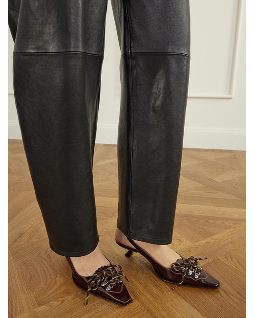 Marni Natural Lace-Up Leather Slingback Pumps