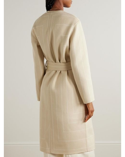 Joseph Natural Scheffer Belted Striped Wool And Silk-Blend Coat
