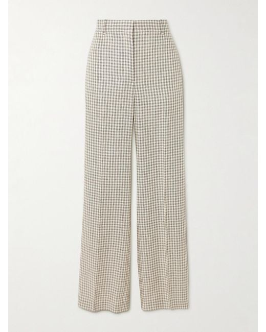 Theory White Checked Linen-Blend Wide-Leg Pants