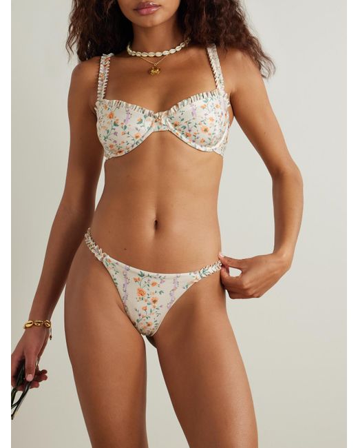 Agua Bendita Natural Vera Chinesis Ruffled Floral-Print Recycled Bikini Briefs