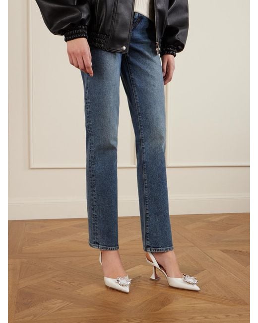 AMINA MUADDI White Begum Swarovski Crystal-Embellished Satin Slingback Pumps