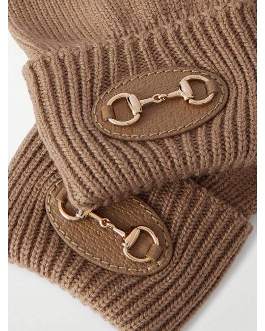Gucci Brown Horsebit-Detailed Leather-Trimmed Wool Gloves