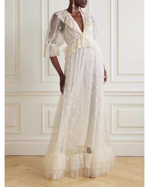 Chloé Natural Ruffled Lace Gown