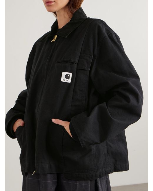 Sacai Black Carhartt Wip Duck Oversized Corduroy-Trimmed Appliquéd Cotton-Canvas Jacket