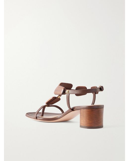 Gianvito Rossi Brown 45 Appliquéd Studded Leather Thong Sandals