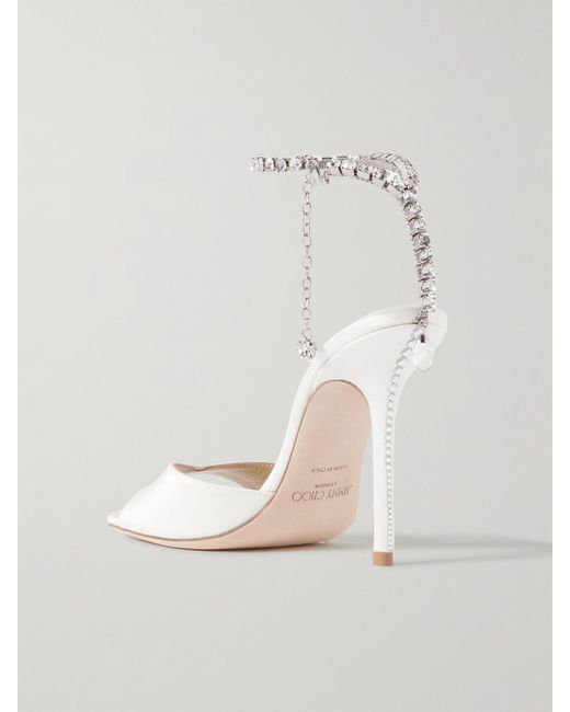 Jimmy Choo Natural Saeda 100 Sandalen Aus Satin Mit Kristallen