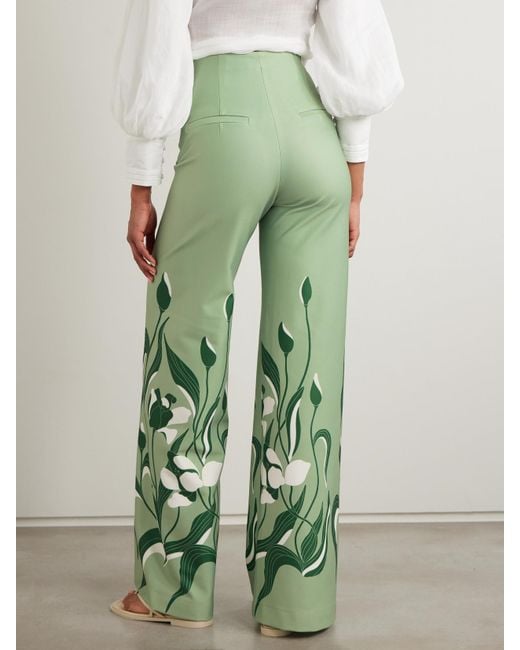 ANDRES OTALORA Green Luz De Si Floral-Print Stretch-Scuba Wide-Leg Pants