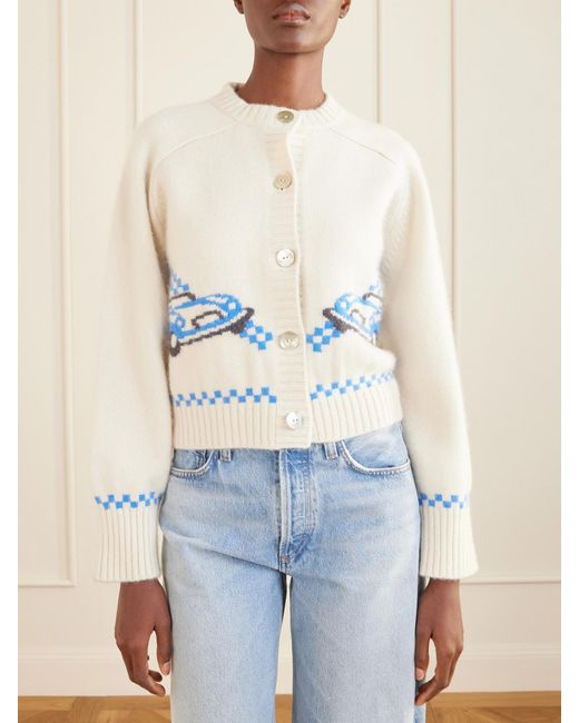 Calle Del Mar Blue Embroidered Cashmere Cardigan