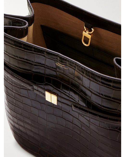 Totême Black Belted Croc-Effect Leather Tote