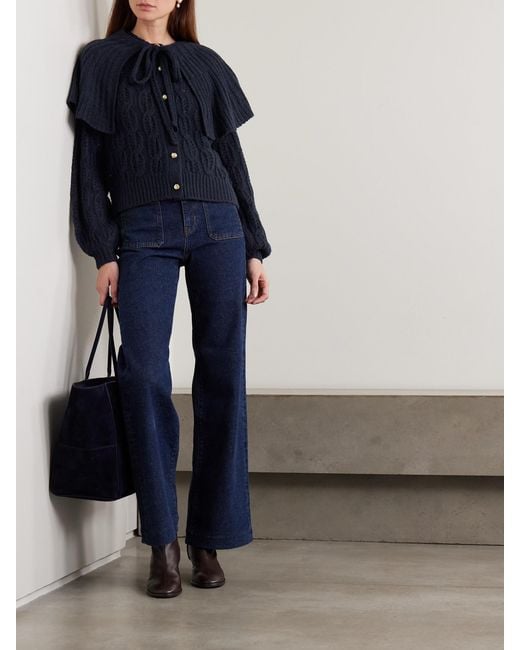 FRAME Blue The Cape Cable-Knit Wool-Blend Cardigan