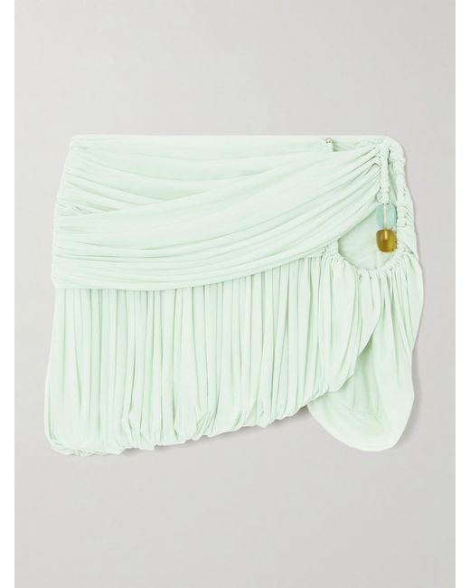 Christopher Esber Green Embellished Cutout Ruched Jersey Mini Skirt