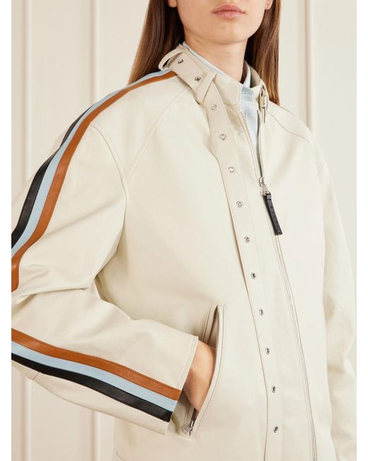 Marni Natural Belted Striped Leather Jacket