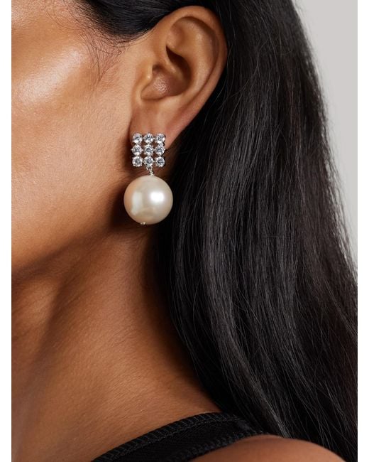 Completedworks White Rhodium-Plated, Cubic Zirconia And Pearl Earrings