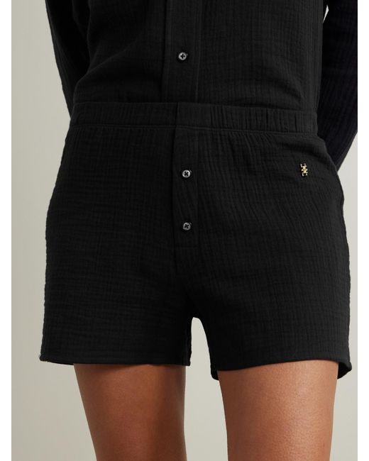 ÉTERNE Black Jude Embellished Cotton-Gauze Shorts
