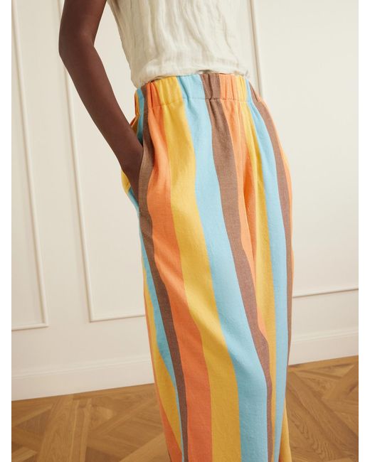 Marrakshi Life White The Palazzo Striped Cotton-Blend Straight-Leg Pants