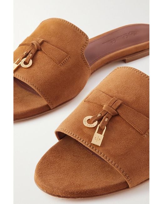 Loro Piana Brown Summer Charms Suede Slides