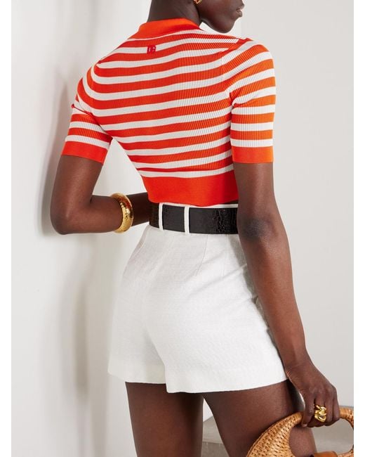 Dolce & Gabbana Orange Cropped Striped Ribbed-Knit Polo Shirt